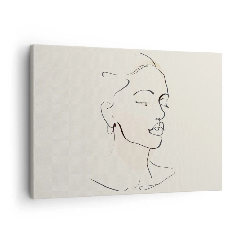 Canvastavla - Bild på duk - En delikat skiss av en kvinnas ansikte mot en ljus bakgrund - 70x50cm - Säkra drag - Modern väggdekoration för vardagsrum och sovrum ARTTOR