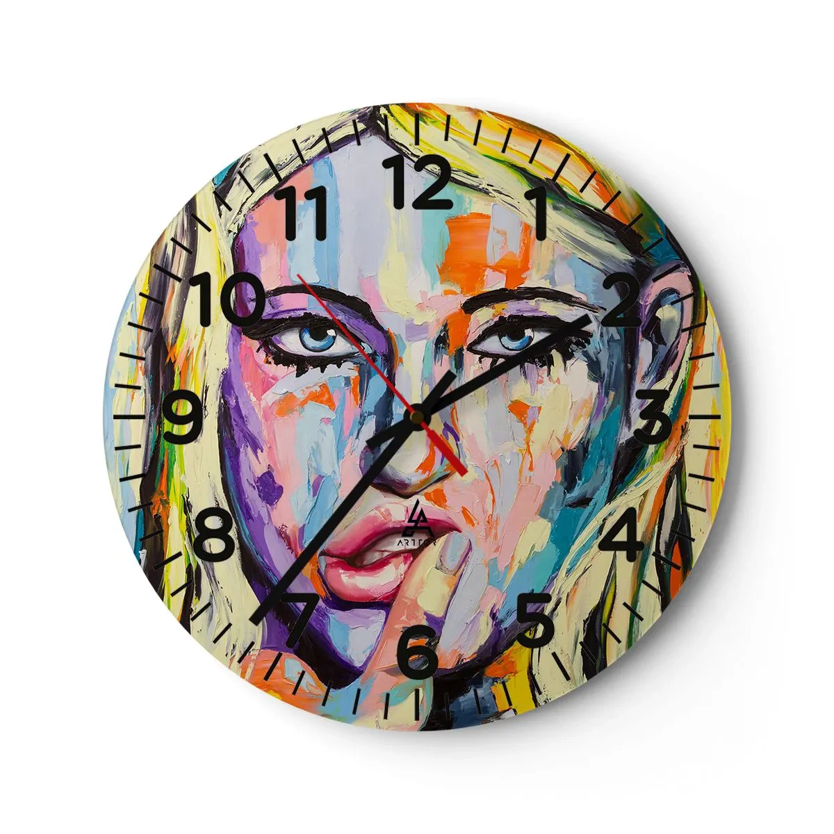 Väggklocka - Klocka på glas - Titta henne rakt in i ögonen - 30x30 cm