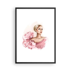 Affisch i svart ram - Elegant kvinna i en rosa klänning - 50x70cm - Som målad... - Modern väggdekoration för vardagsrum och sovrum ARTTOR