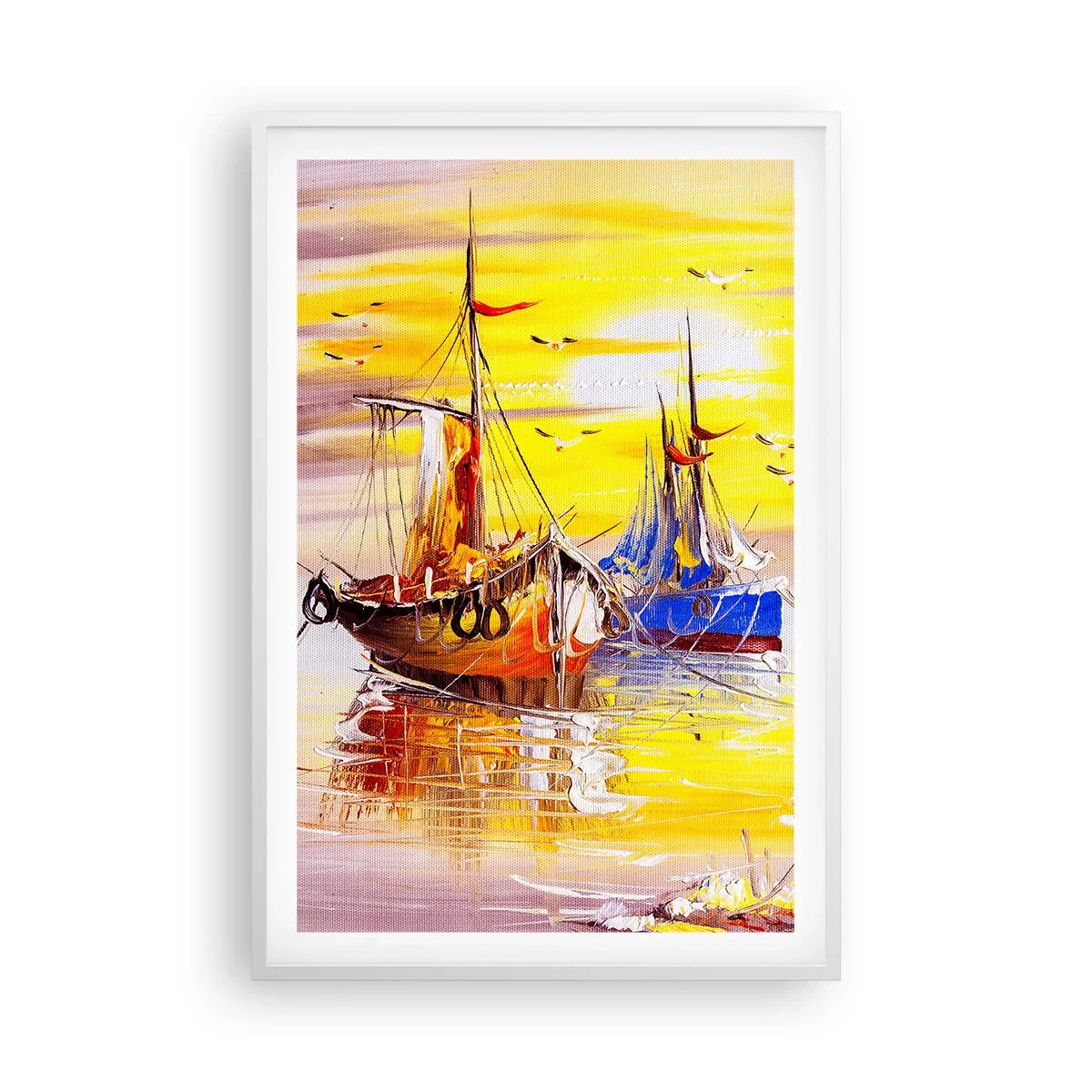 Affisch i vit ram - Välförtjänt vila i hamnen - 61x91 cm
