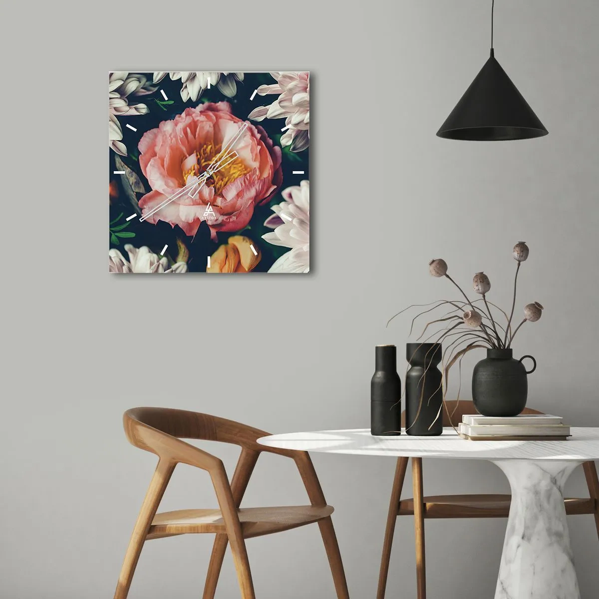 Väggklocka - Klocka på glas - Med barockprakt - 40x40 cm