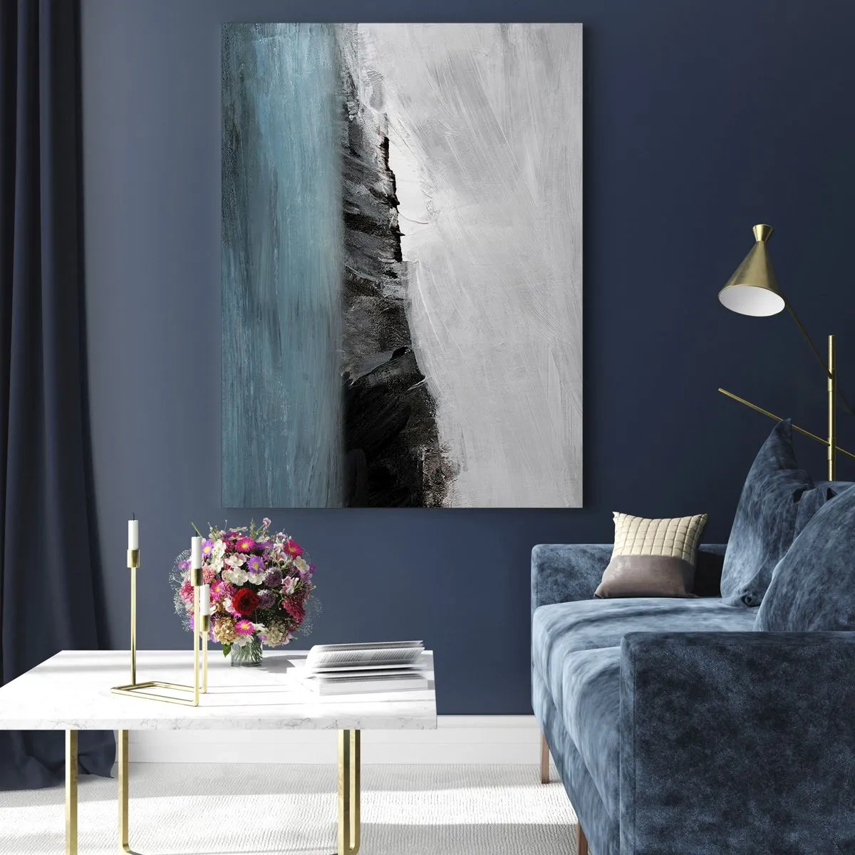 Glastavla - Bild på glas - Vatten - jord: en krock mellan elementen - 80x120 cm