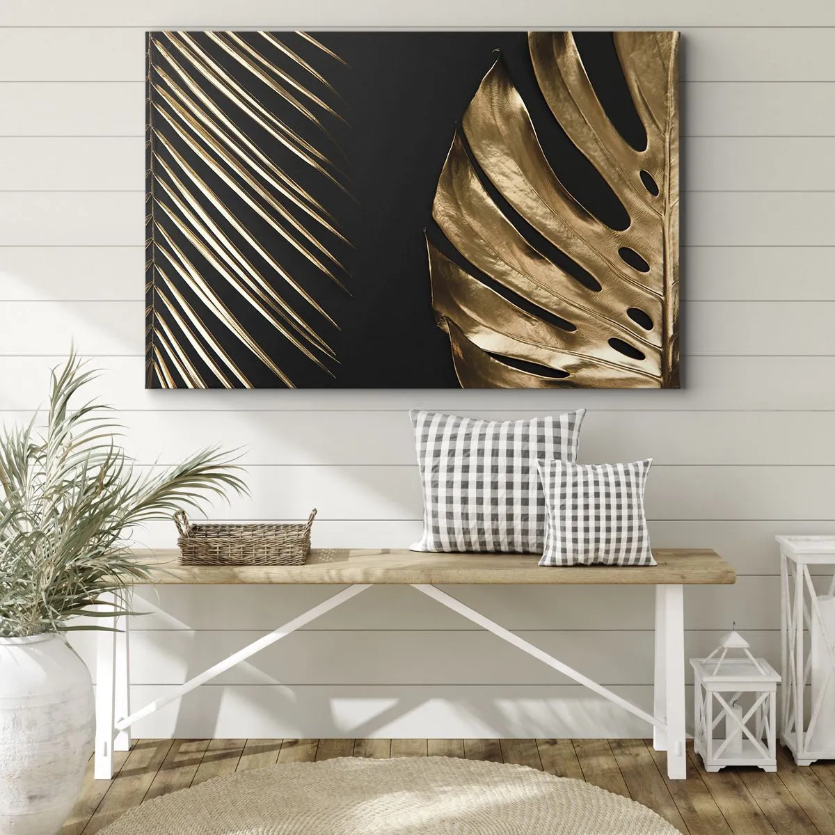 Canvastavla - Bild på duk - Gyllene blad på svart bakgrund - 70x50cm - Olika men lika dyra - Modern väggdekoration för vardagsrum och sovrum ARTTOR