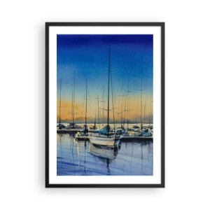 Affisch i svart ram - En målerisk scen av segelbåtar i en hamn vid solnedgången - 50x70cm - Slutet på en bra dag - Modern väggdekoration för vardagsrum och sovrum ARTTOR