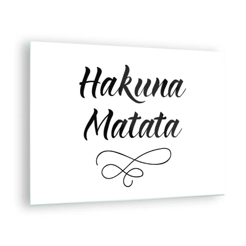 Glastavla - Bild på glas - Hakuna Matata-bokstäver med dekorativ accent på vit bakgrund - 70x50cm - Bästa rådet - Modern väggdekoration för vardagsrum och sovrum ARTTOR