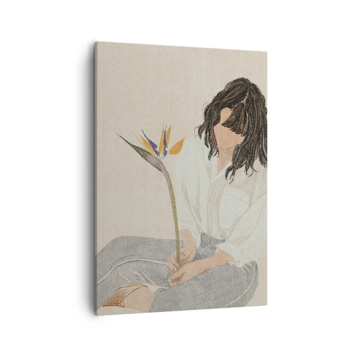 Canvastavla - Bild på duk - Porträtt med en exotisk blomma - 50x70 cm