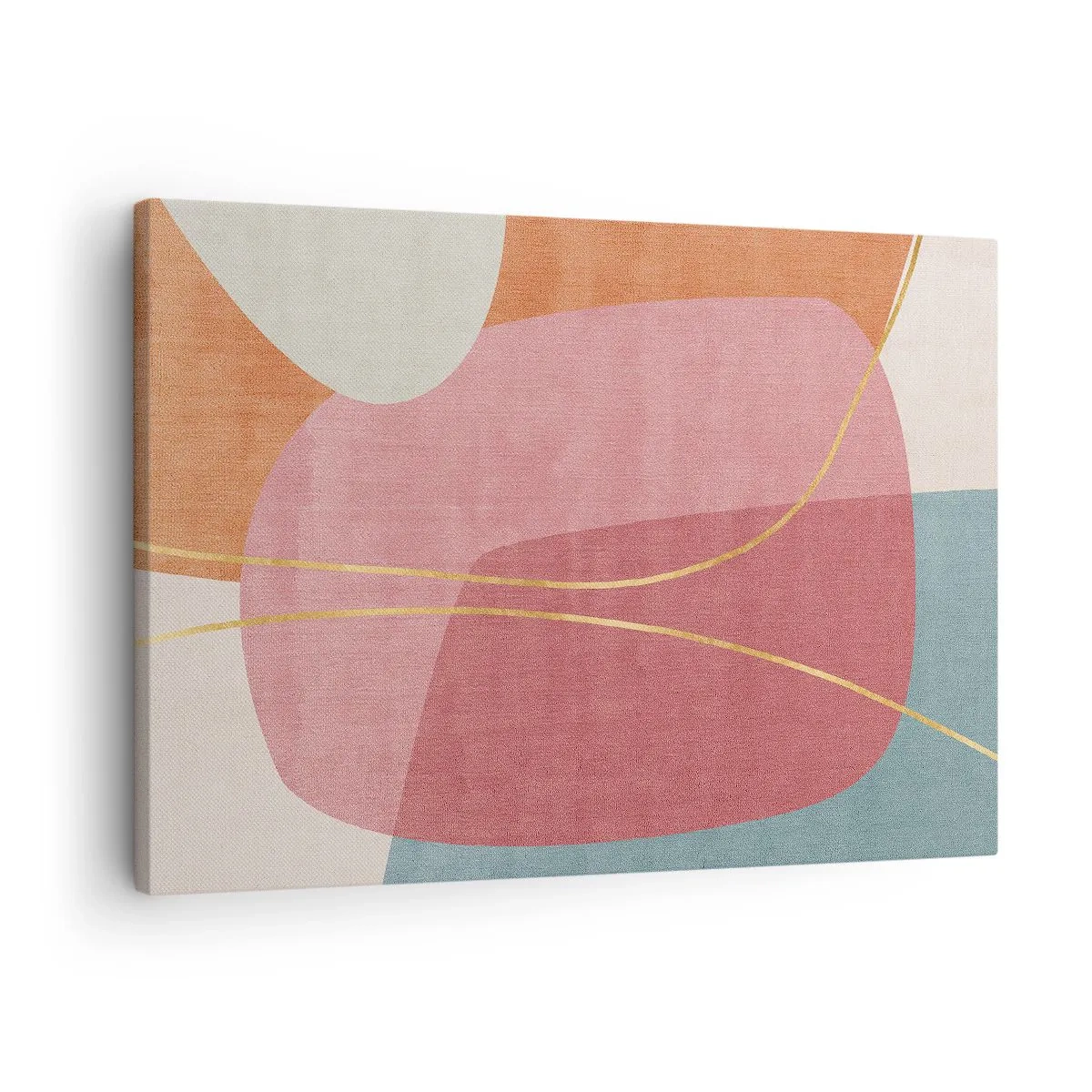 Canvastavla - Bild på duk - Abstrakta former i pastellfärger med fina linjer - 70x50cm - Pastellkomposition med guldtråd - Modern väggdekoration för vardagsrum och sovrum ARTTOR