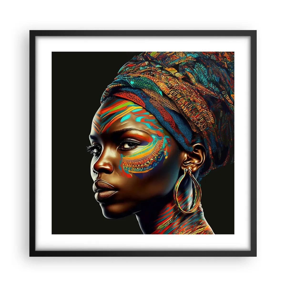 Affisch i svart ram - Afrikansk drottning - 50x50 cm