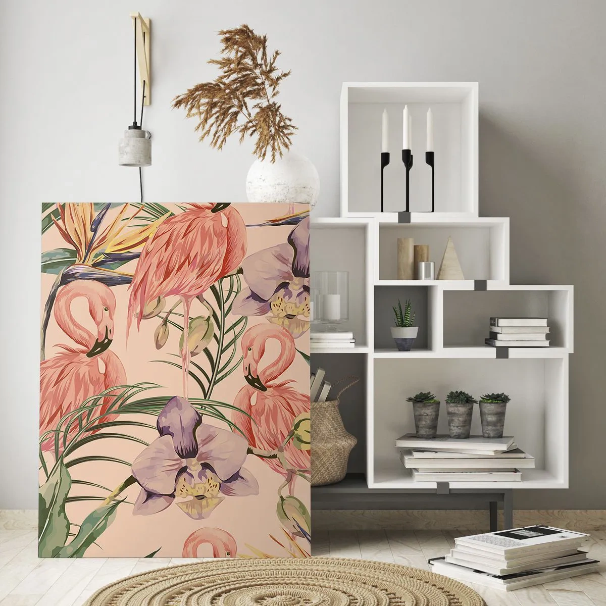 Glastavla - Bild på glas - Rosa balett i blommor - 50x70 cm