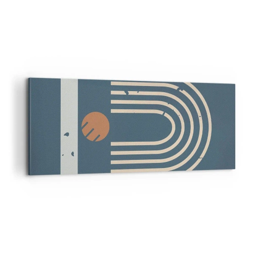 Canvastavla - Bild på duk - Geometri mot mörkblå bakgrund - 100x40 cm