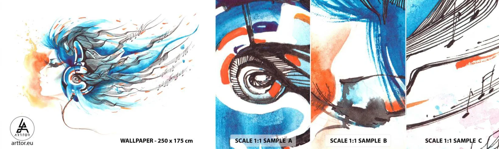 Fototapet Prov Standard Eco - Låt musiken spela - Abstraktion, Kvinna, musik - 100x30 cm