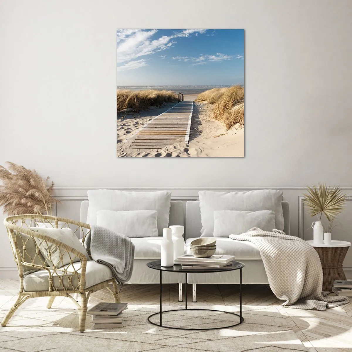 Glastavla - Bild på glas - Bortom sanddynan, i gräsets brus - 60x60 cm