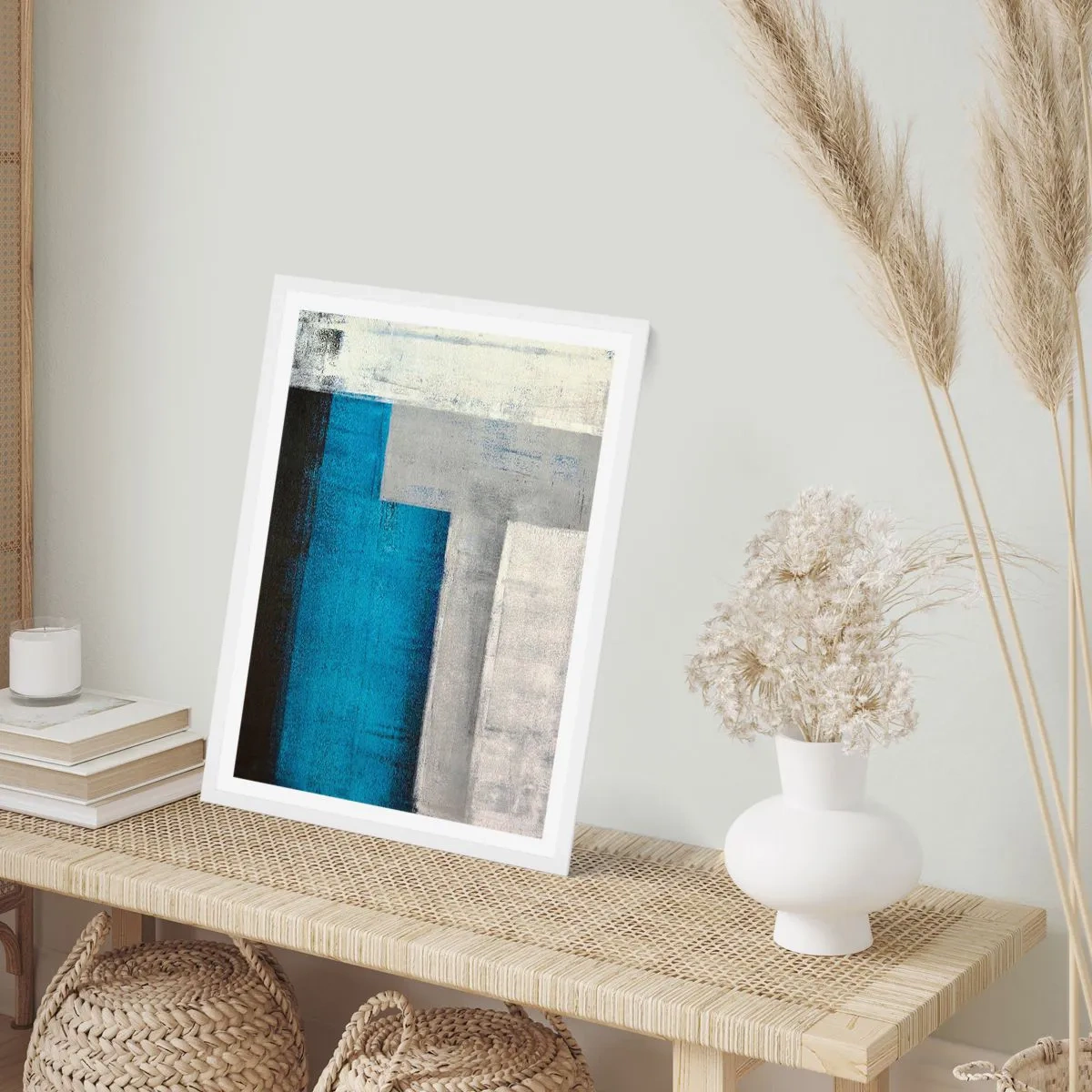 Affisch i vit ram - Poetisk komposition av grått och blått - 50x70 cm
