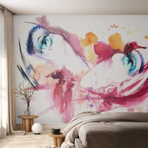 Fototapet Premium Canvas - Världen blommar i närheten - Abstraktion, Kvinnans ansikte, Kvinnliga ögon - 350x256 cm