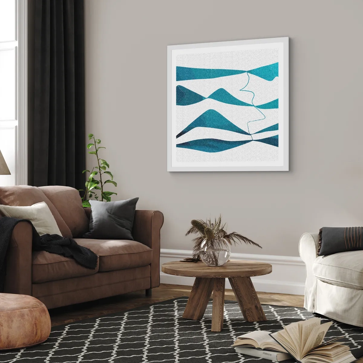 Affisch i vit ram - Abstraktion: en turkos förening - 60x60 cm