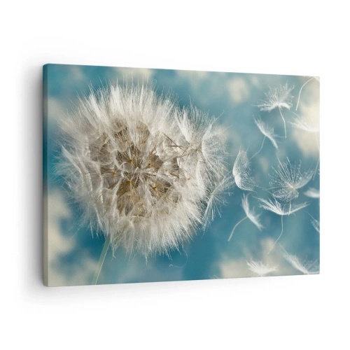 Canvastavla - Bild på duk - En utsprängd maskros mot en blå himmel - 70x50cm - Ängelns andetag - Modern väggdekoration för vardagsrum och sovrum ARTTOR