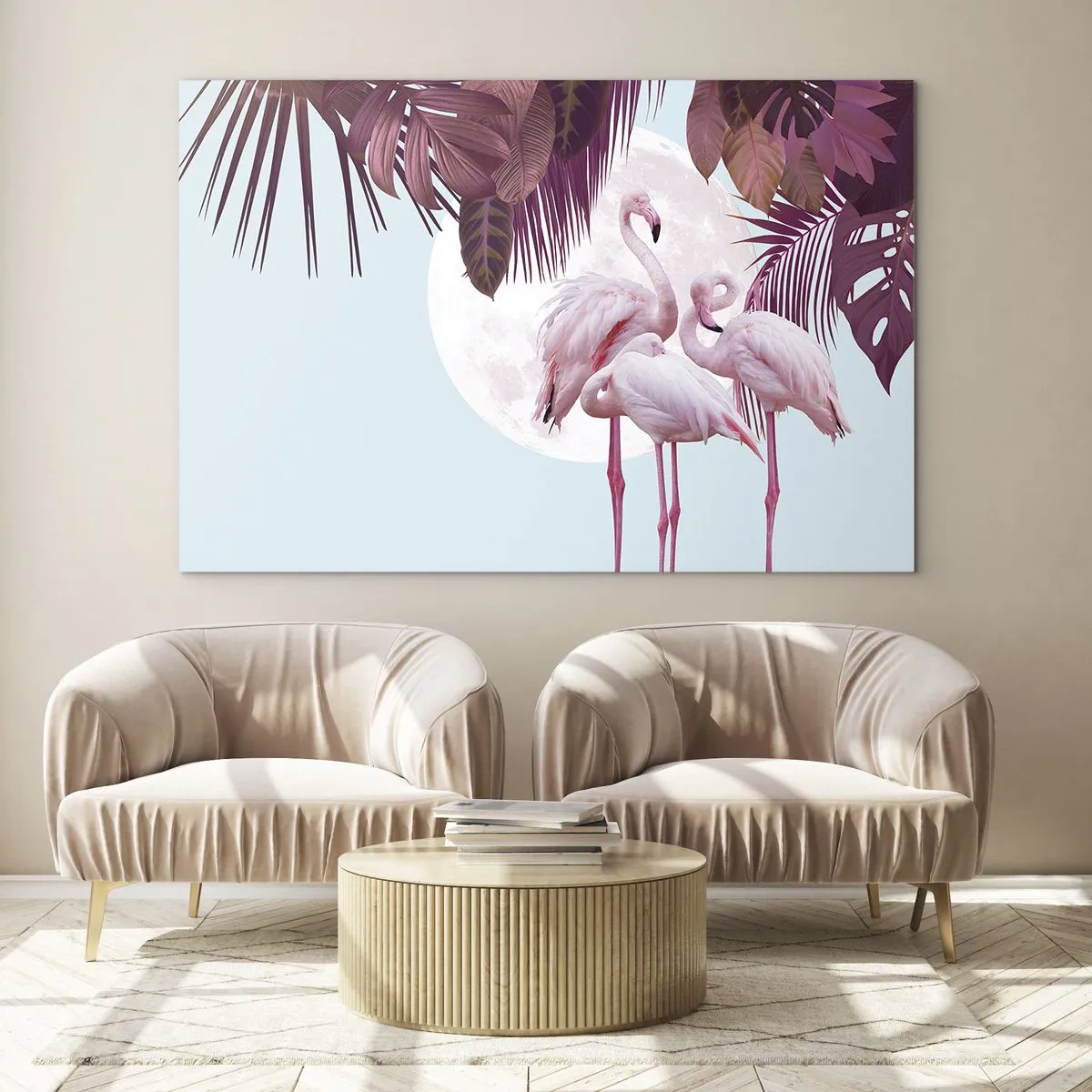 Glastavla - Bild på glas - Tre fågelgracer - 70x50cm - De tre fågelgracena - Modern väggdekoration för vardagsrum och sovrum ARTTOR