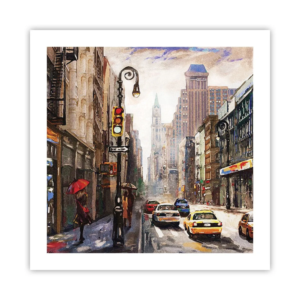 Affisch - New York - färgglad också i regnet - 50x50 cm