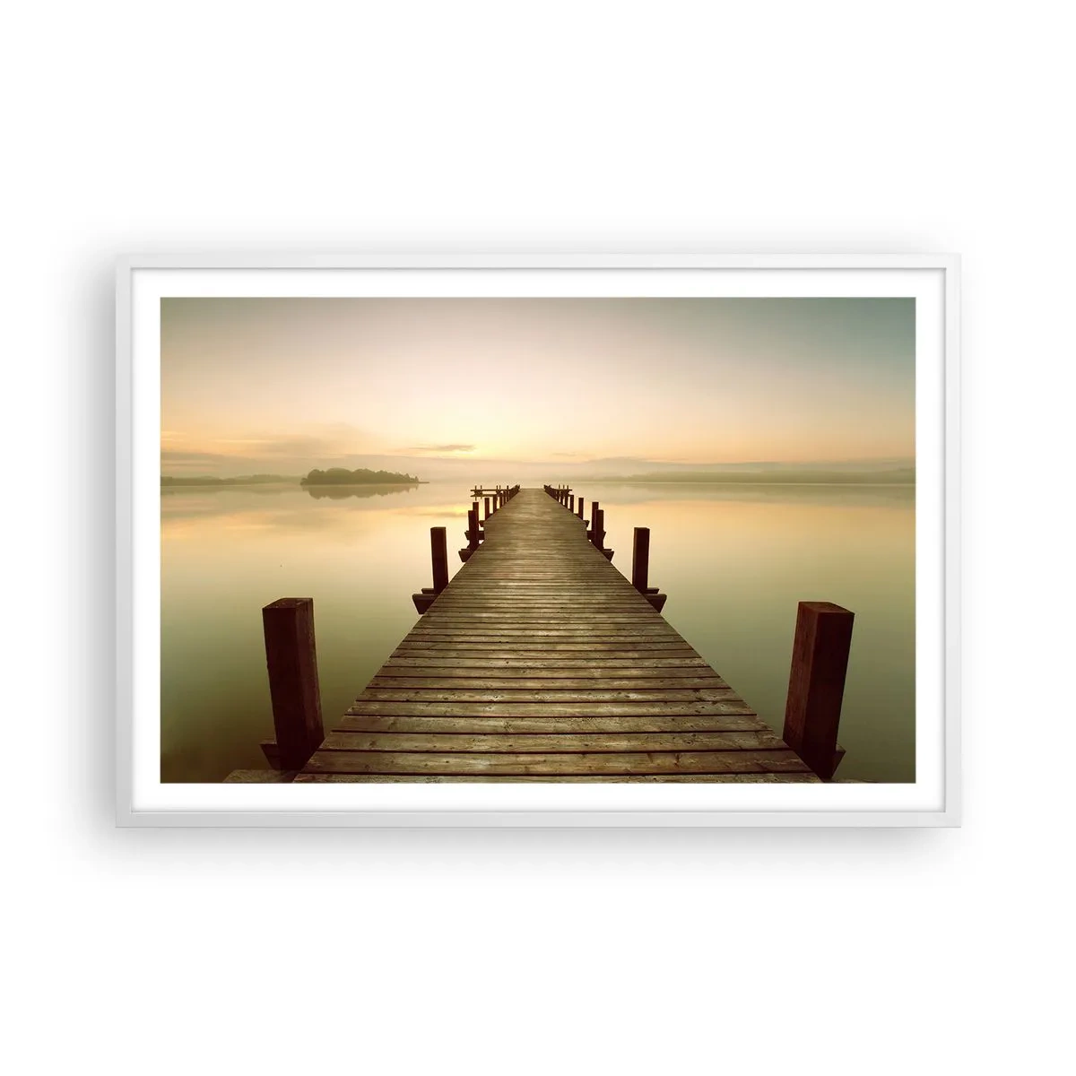 Affisch i vit ram - Förgryning, gryning, ljus - 91x61 cm