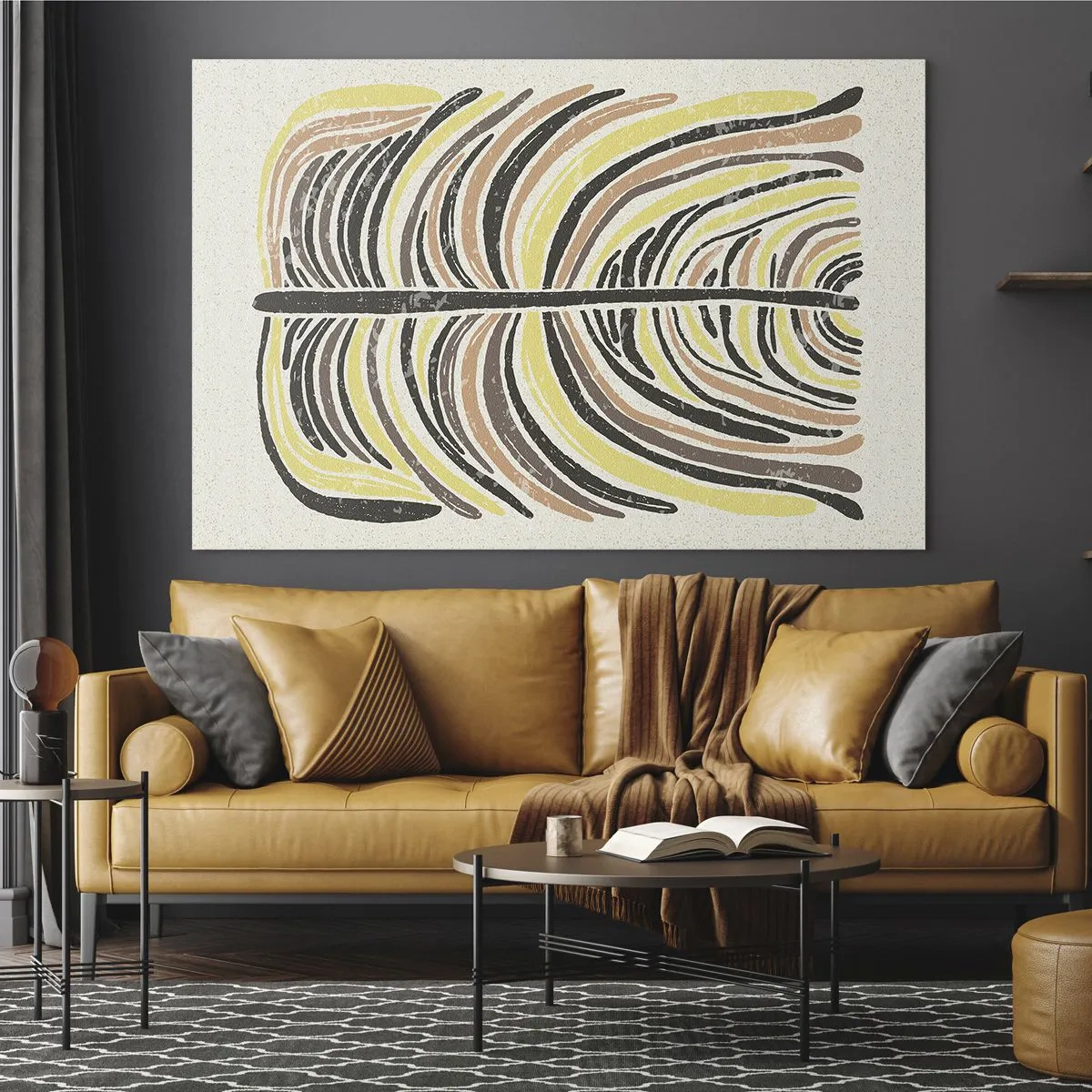 Glastavla - Bild på glas - Organisk abstraktion i varma jordnära toner mot en ljus bakgrund - 70x50cm - Pulserande abstraktion - Modern väggdekoration för vardagsrum och sovrum ARTTOR