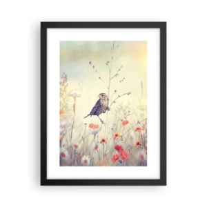 Affisch i svart ram - Fågelporträtt med en äng i bakgrunden - 30x40 cm