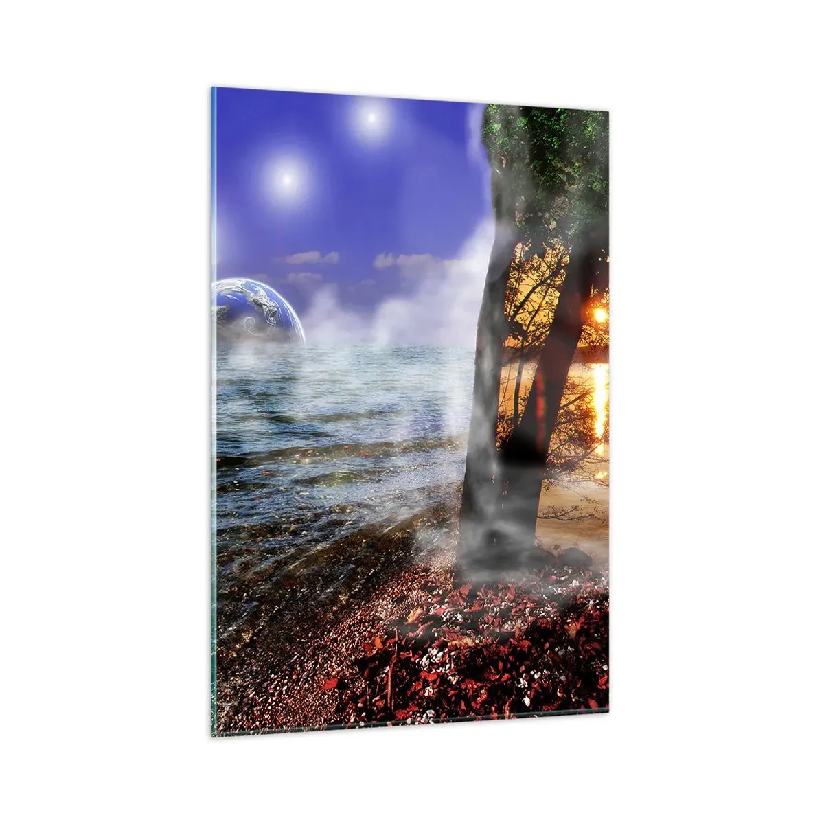 Glastavla - Bild på glas - Surrealistiskt landskap - naturens enighet - 80x120 cm