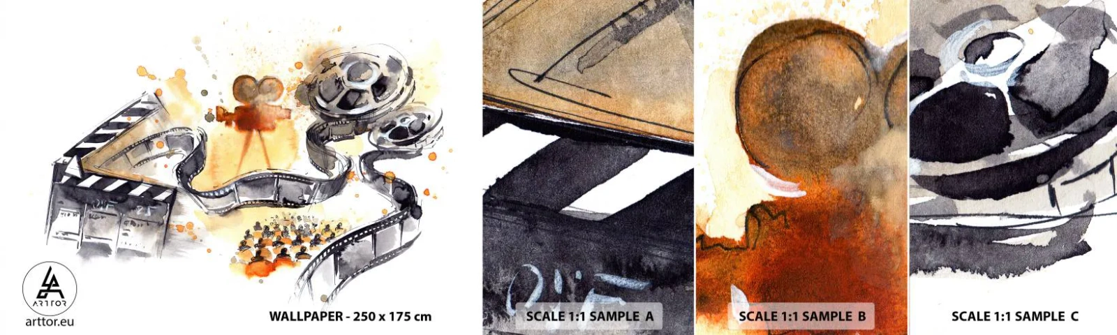 Fototapet Prov Standard Eco - I drömmarnas land - Filmprojektor, Filmrulle, Filmkonst - 100x30 cm