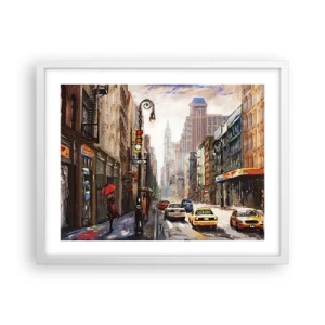 Affisch i vit ram - New York - färgglad också i regnet - 50x40 cm