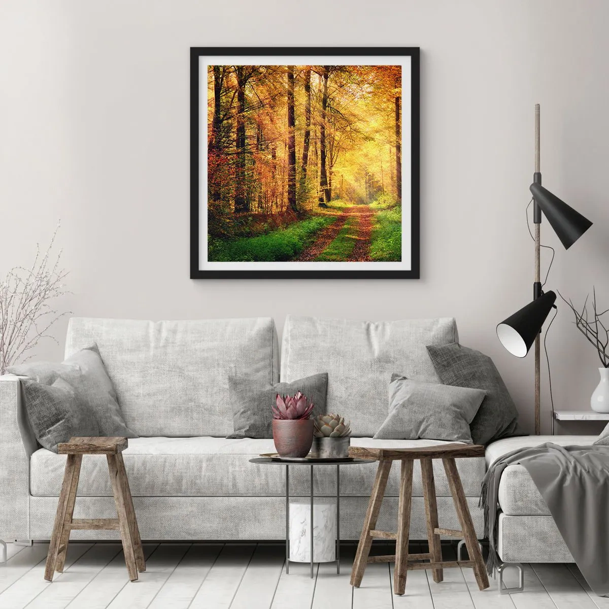 Affisch i svart ram - Skogsguld tystnad - 40x40 cm