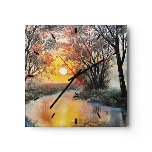 Väggklocka - Klocka på glas - Höststämning - 30x30 cm