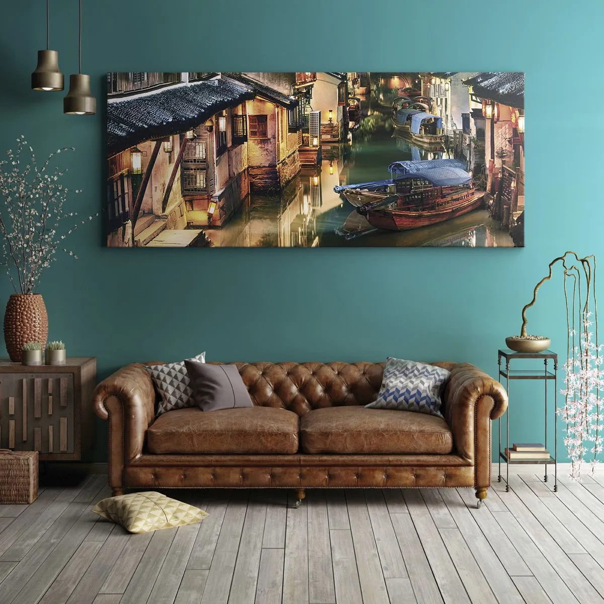 Canvastavla - Bild på duk - En kväll på kinesisk gata - 100x40 cm