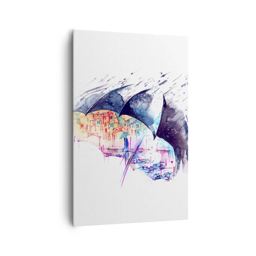 Canvastavla - Bild på duk - Promenad i regnet - 80x120 cm