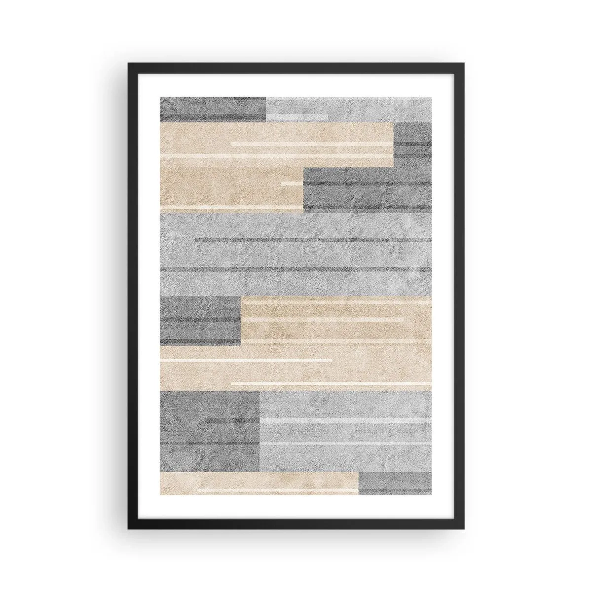 Affisch i svart ram - En modern geometrisk komposition i nyanser av grått och beige - 50x70cm - Komposition: allt i lod - Modern väggdekoration för vardagsrum och sovrum ARTTOR