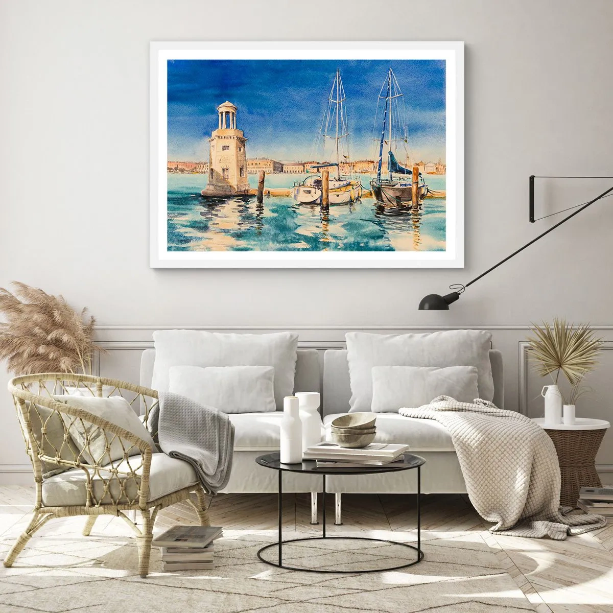 Affisch i vit ram - Solig lagun - 40x30 cm
