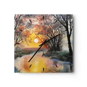 Väggklocka - Klocka på glas - Höststämning - 30x30 cm