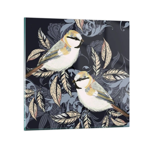 Glastavla - Bild på glas - Gul-grå fågelsång - 30x30 cm