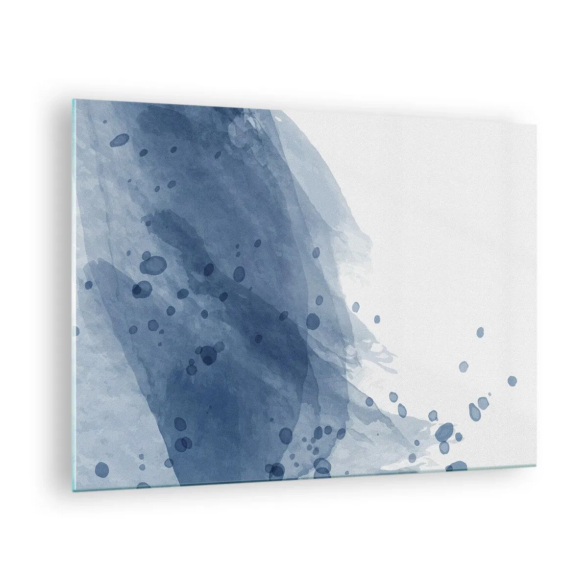Glastavla - Bild på glas - Akvarellfärg i blå nyanser - 70x50cm - Blå tyll - Modern väggdekoration för vardagsrum och sovrum ARTTOR