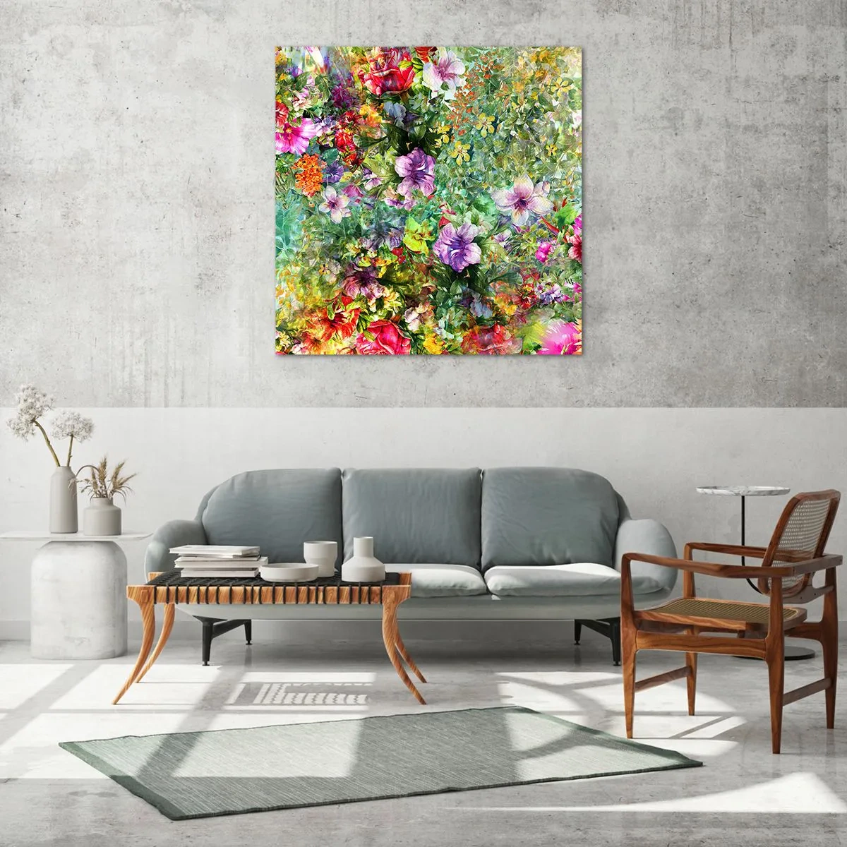 Glastavla - Bild på glas - Ta en dopp i blommorna - 60x60 cm