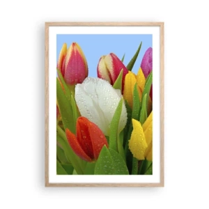 Affisch i ram av ljusek - blommig regnbåge i daggdroppar - 50x70 cm