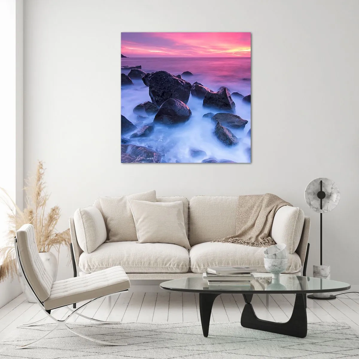 Glastavla - Bild på glas - Dimma och sken - 60x60 cm