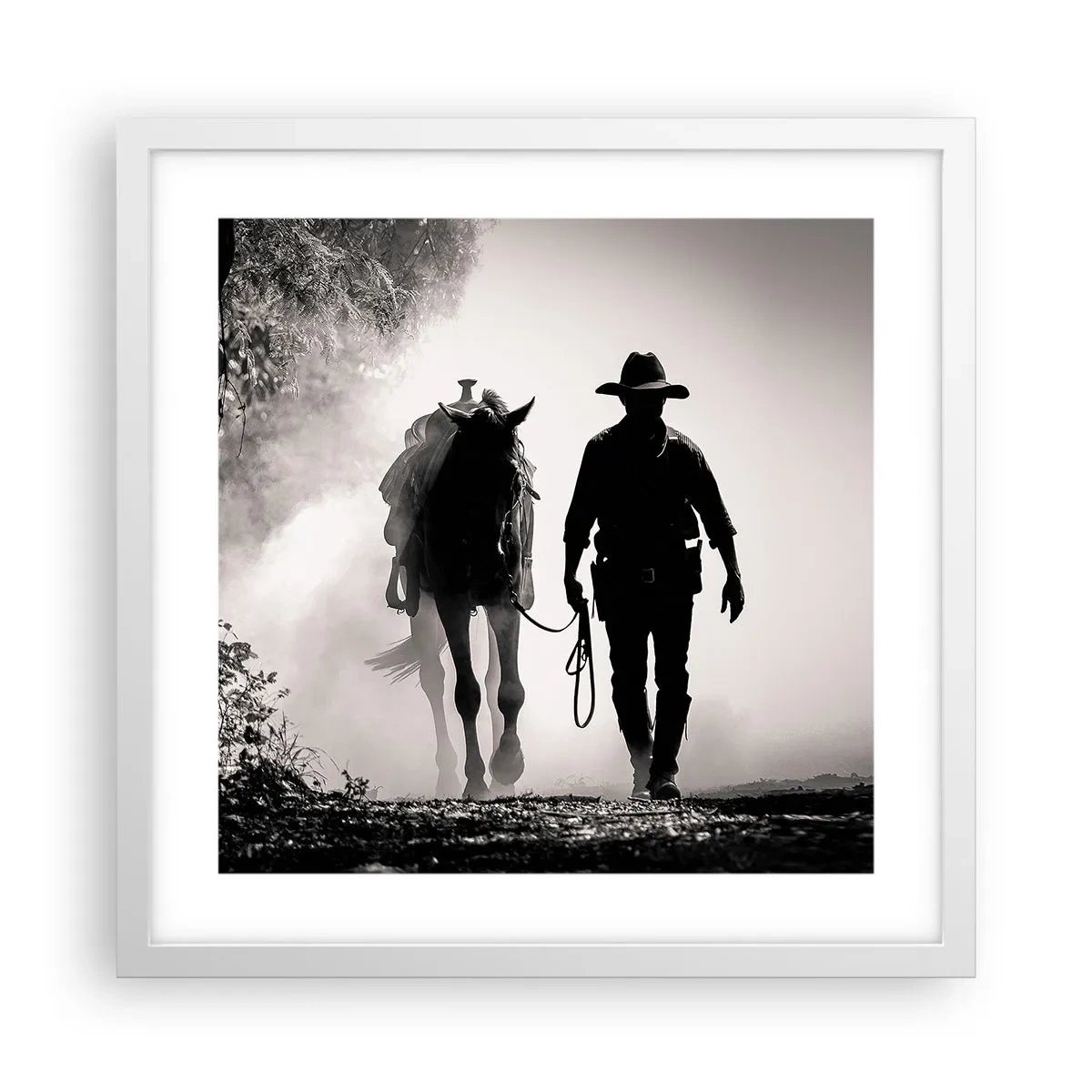 Affisch i vit ram - En morgon i Texas - 40x40 cm