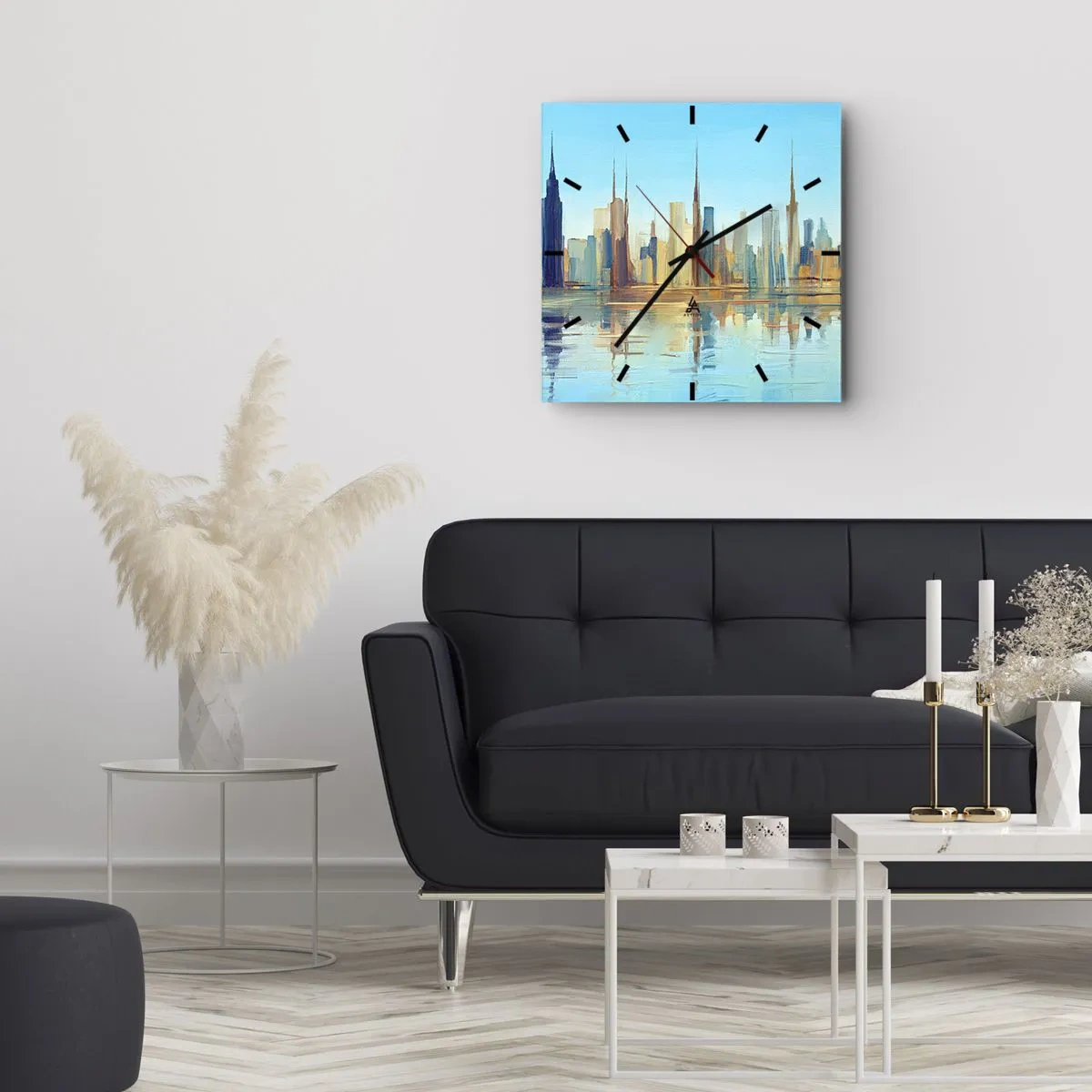 Väggklocka - Klocka på glas - Solig metropol - 40x40 cm