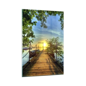 Glastavla - Bild på glas - Solnedgång vid vatten - 80x120 cm