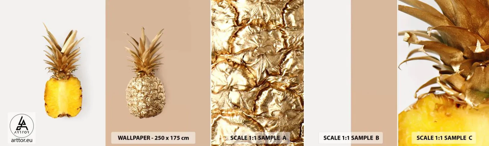 Provbit av självhäftande fototapet Deluxe Sticker - Ananas för oss - Ananas, Frukt, Efterrätt - 100x30 cm