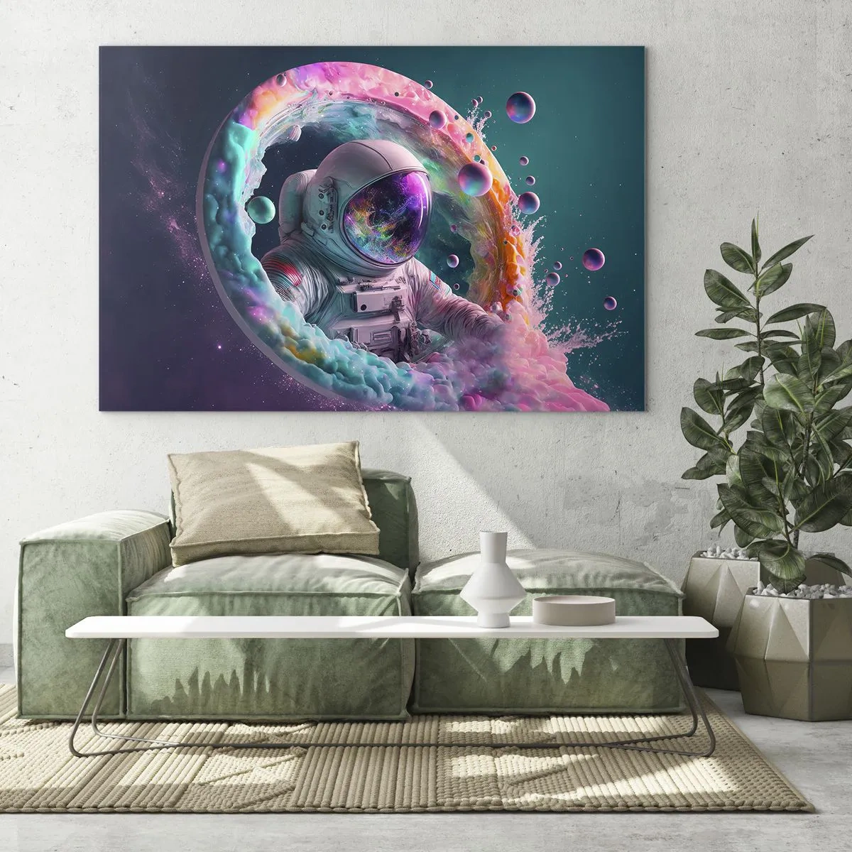 Glastavla - Bild på glas - Astronaut i färgglatt rymd - 70x50cm - Stjärnport - Modern väggdekoration för vardagsrum och sovrum ARTTOR