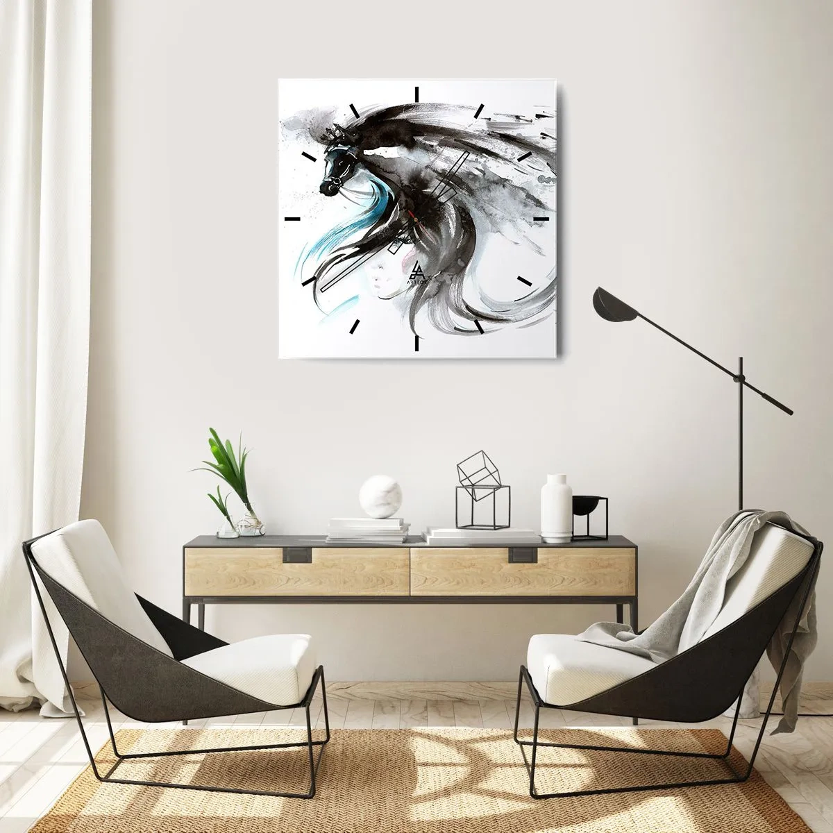 Väggklocka - Klocka på glas - Svarta prinsens galopp - 30x30 cm