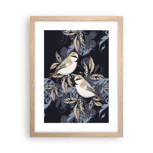 Affisch i ram av ljusek - Gul-grå fågelsång - 30x40 cm