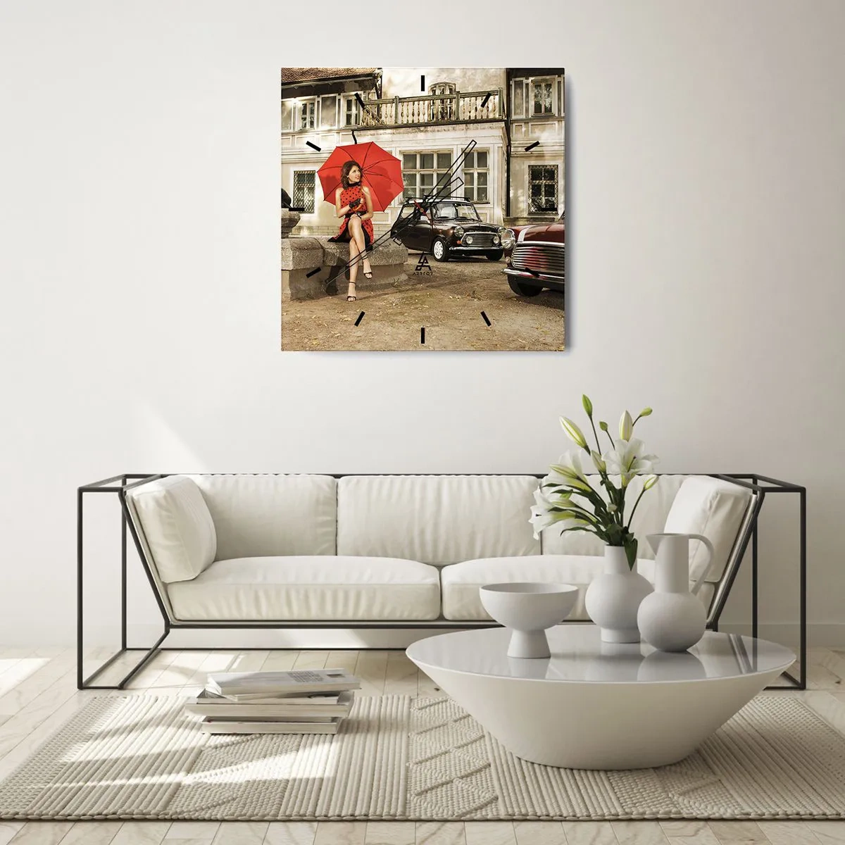 Väggklocka - Klocka på glas - Sentimental miniresa - 40x40 cm