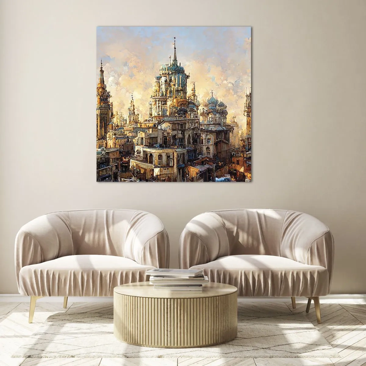 Glastavla - Bild på glas - Städernas stad - 60x60 cm