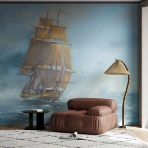 Fototapet Premium Sand - Vinkande genom vågorna - Hav, Fartyg, Nautisk - 100x70 cm